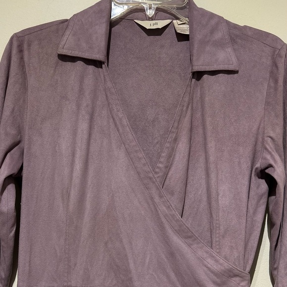 J Jill Suede V Neck Wrap Dress Sz 8 Dusky Purple Lavender - Picture 3 of 9